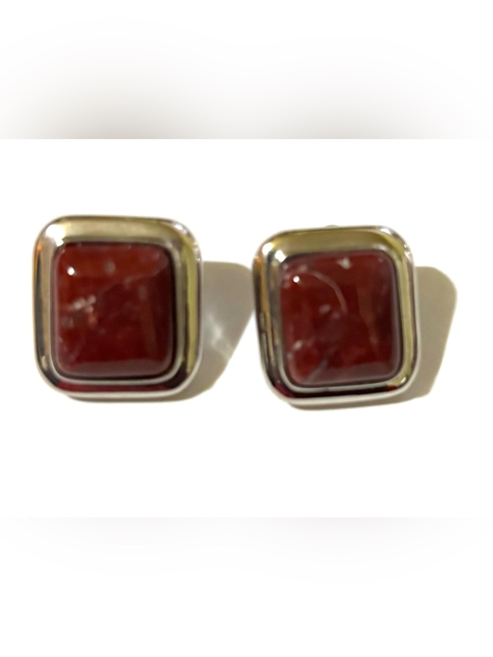 Fashion Jewelry Red and Silver Square Stud Earrings